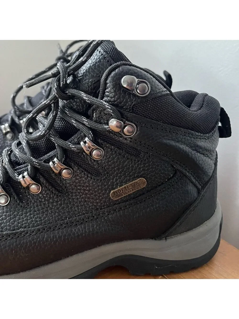 NEW NORTIV 8 Mens Black Leather Waterproof Lace Up Ankle Hiking Boots 7.5